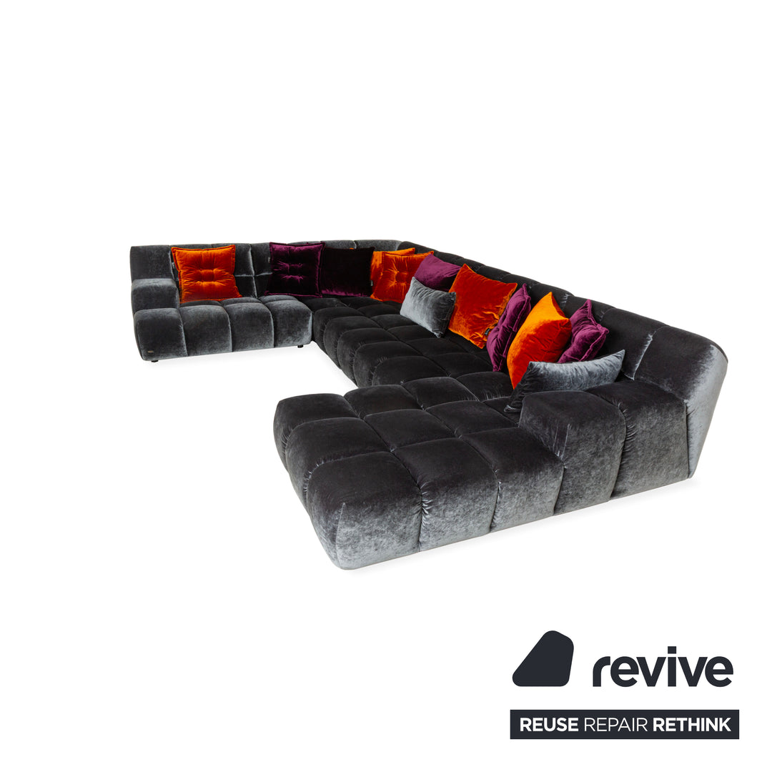 Canapé d'angle en tissu Bretz Ocean 7 en velours gris argenté