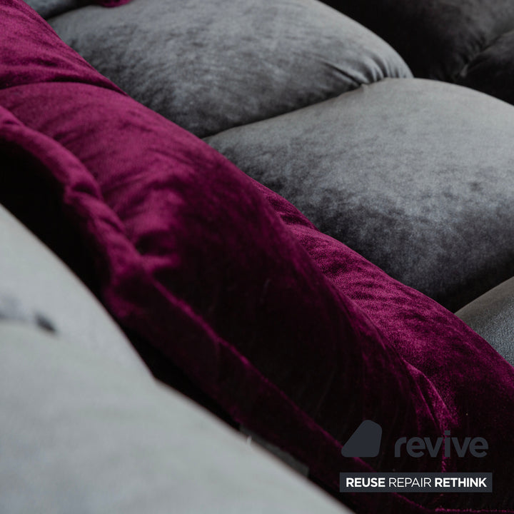 Canapé d'angle en tissu Bretz Ocean 7 en velours gris argenté