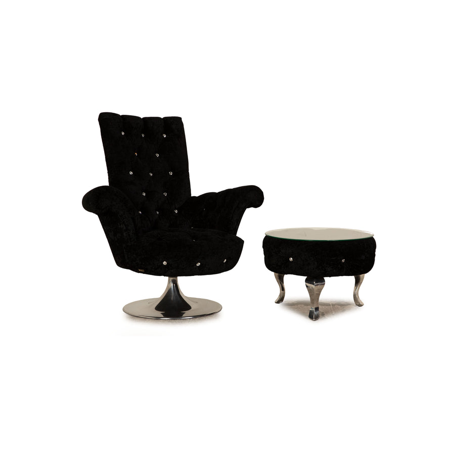 Bretz Pompadour Stoff Sessel Garnitur Schwarz manuelle Drehfunktion