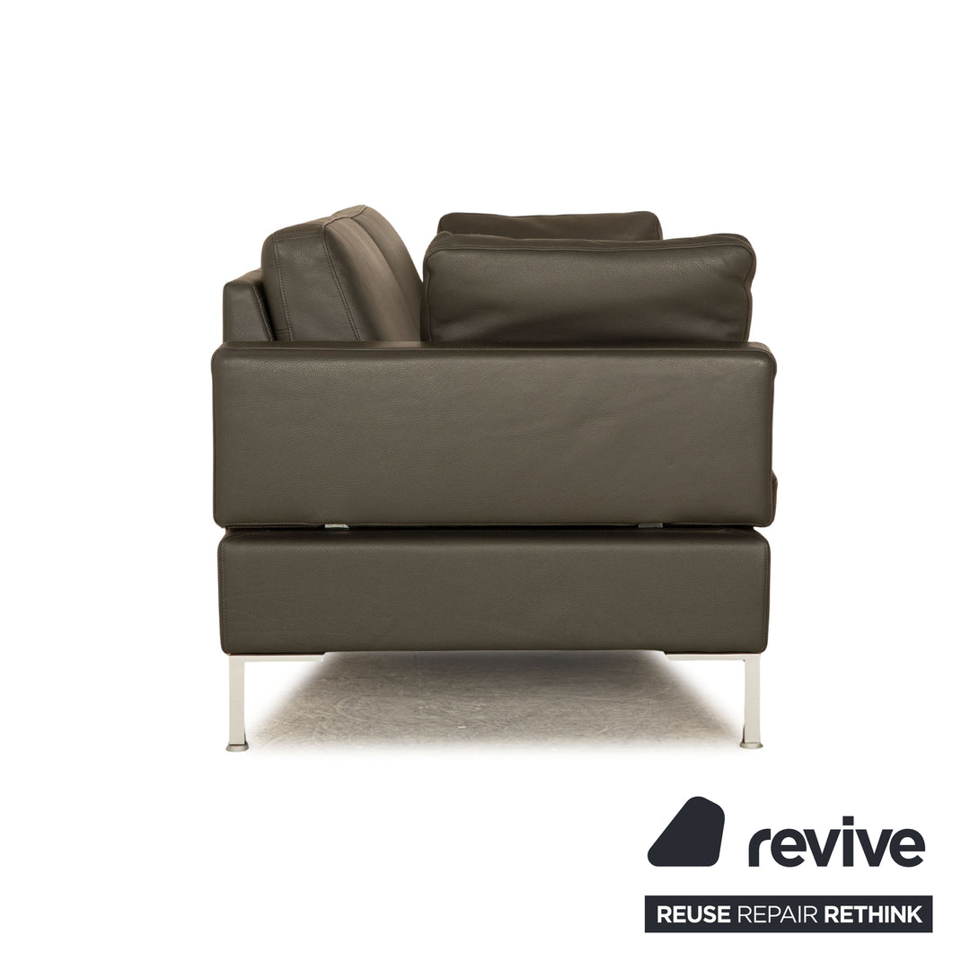 Brühl Alba Leder Dreisitzer Dunkelgrau manuelle Funktion Sofa Couch manuelle Funktion Kopfstütze