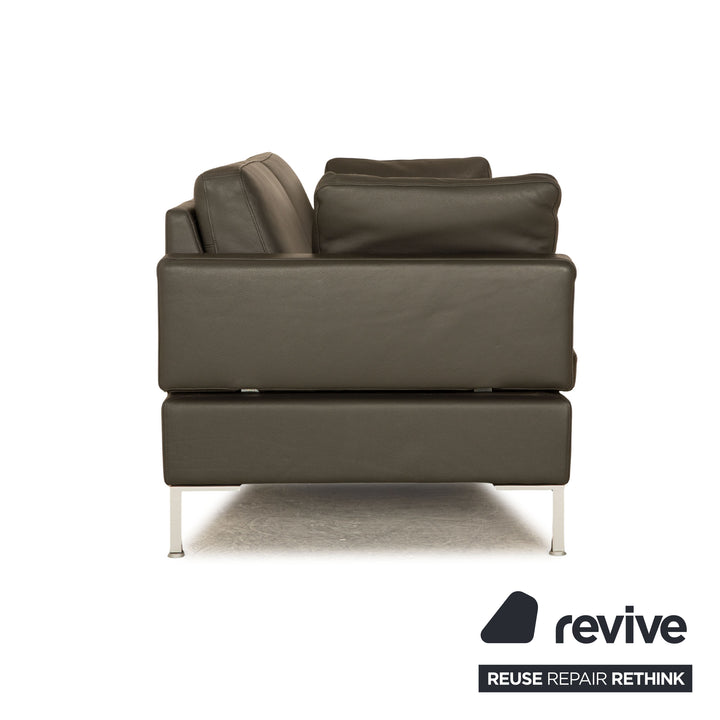 Brühl Alba Leder Dreisitzer Dunkelgrau manuelle Funktion Sofa Couch manuelle Funktion Kopfstütze