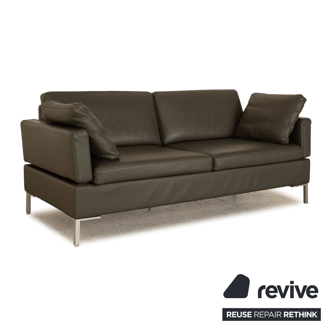 Brühl Alba Leder Dreisitzer Dunkelgrau manuelle Funktion Sofa Couch manuelle Funktion Kopfstütze