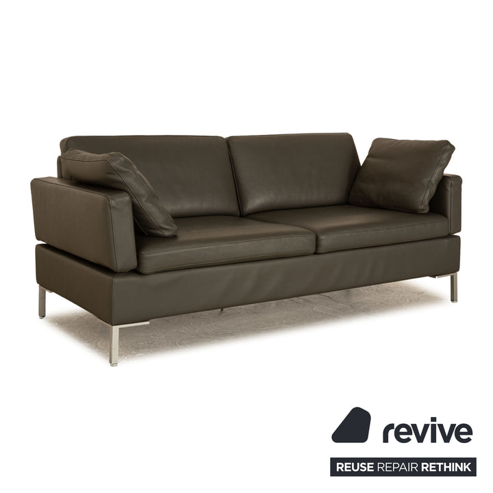 Brühl Alba Leder Dreisitzer Dunkelgrau manuelle Funktion Sofa Couch manuelle Funktion Kopfstütze