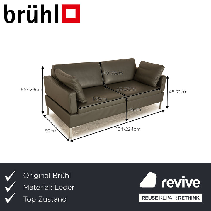 Brühl Alba Leder Dreisitzer Dunkelgrau manuelle Funktion Sofa Couch manuelle Funktion Kopfstütze