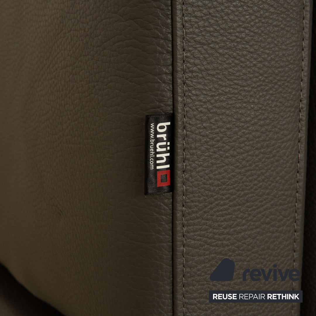 Brühl Alba Leder Dreisitzer Dunkelgrau manuelle Funktion Sofa Couch manuelle Funktion Kopfstütze