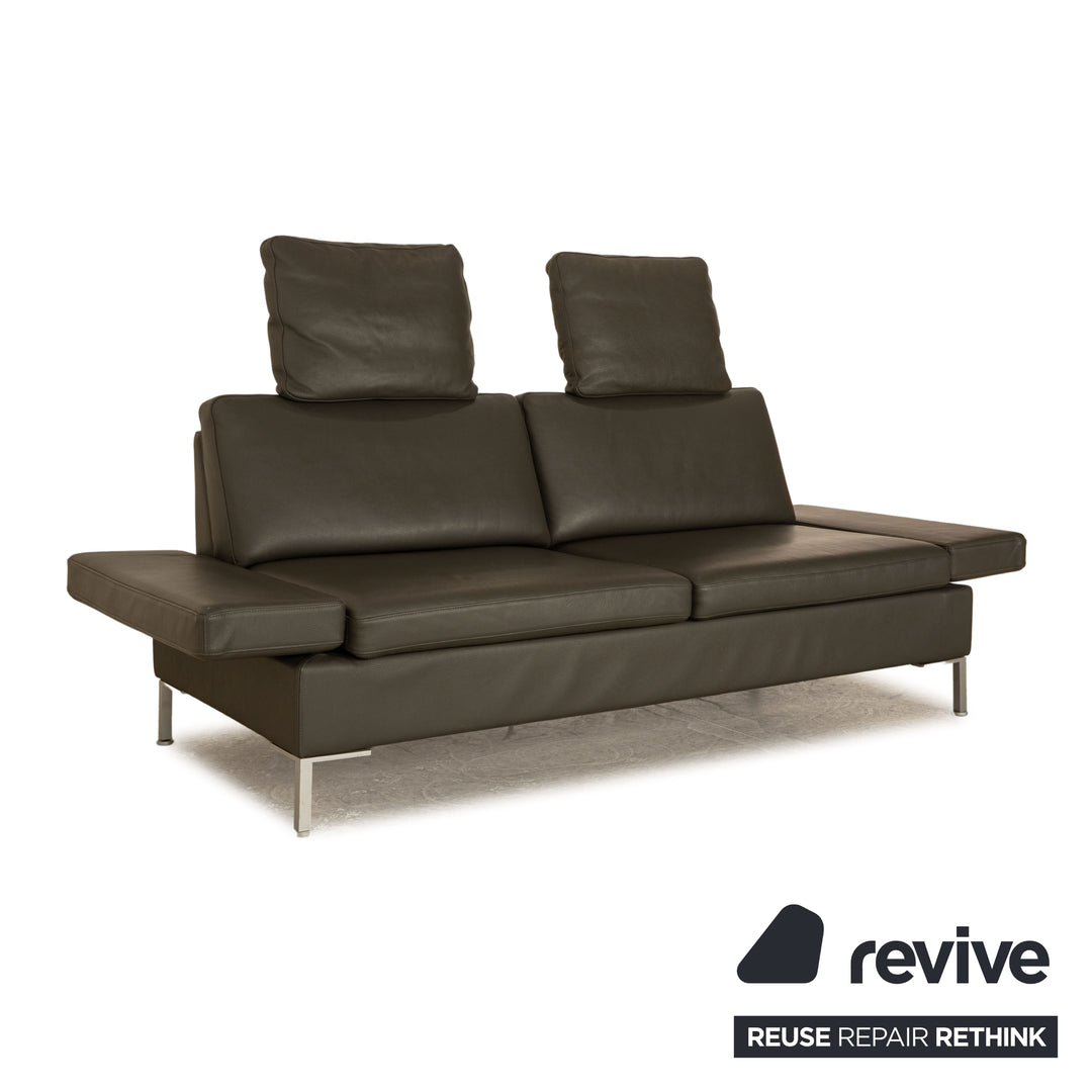 Brühl Alba Leder Dreisitzer Dunkelgrau manuelle Funktion Sofa Couch manuelle Funktion Kopfstütze