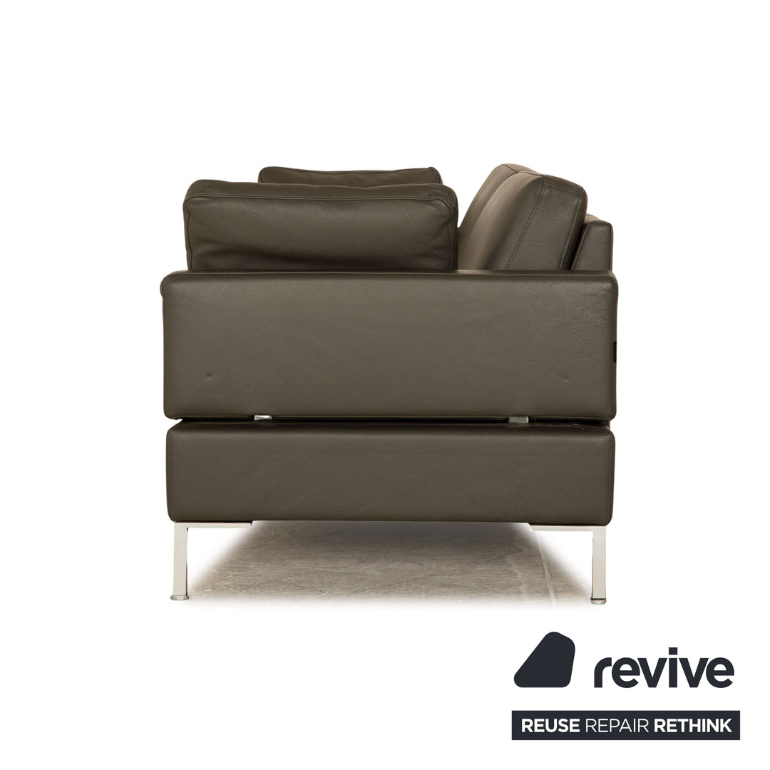 Brühl Alba Leder Dreisitzer Dunkelgrau manuelle Funktion Sofa Couch manuelle Funktion Kopfstütze