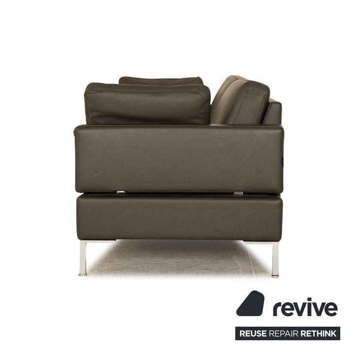 Brühl Alba Leder Dreisitzer Dunkelgrau manuelle Funktion Sofa Couch manuelle Funktion Kopfstütze