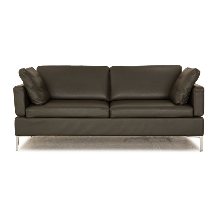 Brühl Alba Leder Dreisitzer Dunkelgrau manuelle Funktion Sofa Couch manuelle Funktion Kopfstütze