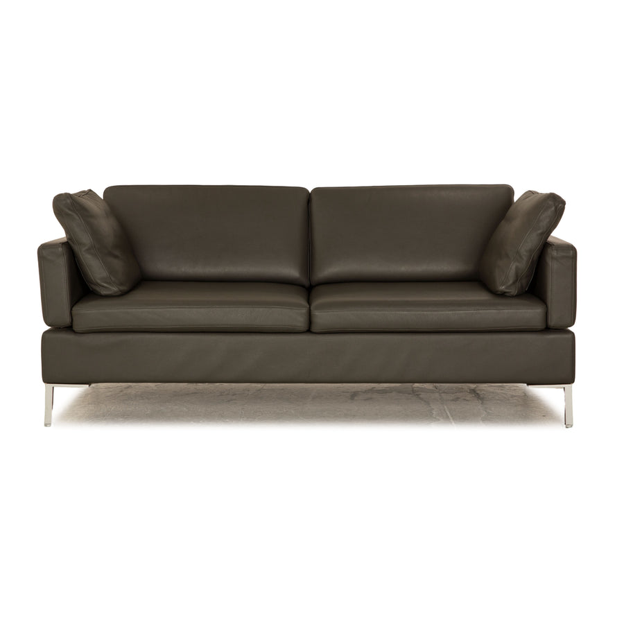 Brühl Alba Leder Dreisitzer Dunkelgrau manuelle Funktion Sofa Couch manuelle Funktion Kopfstütze