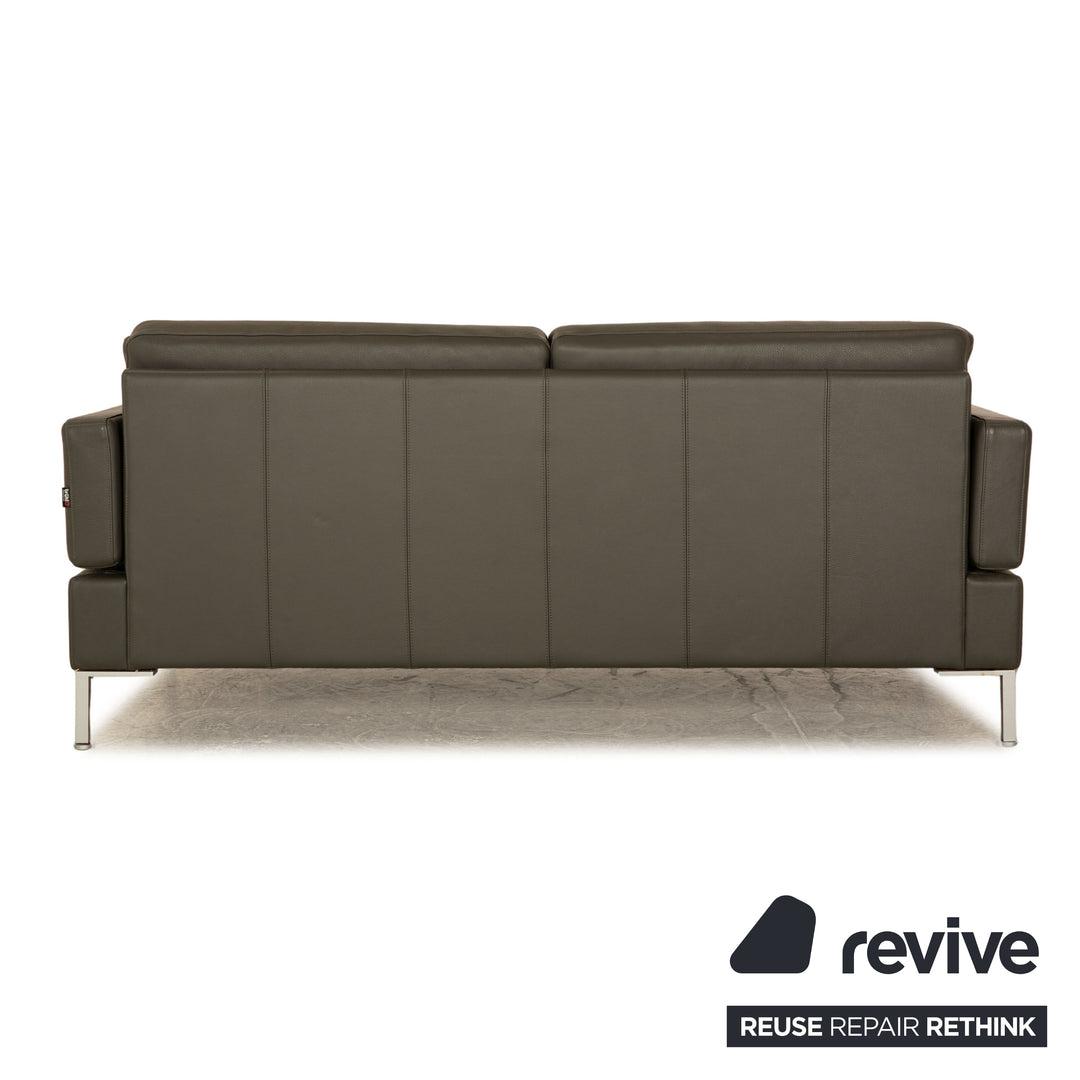 Brühl Alba Leder Dreisitzer Dunkelgrau manuelle Funktion Sofa Couch manuelle Funktion Kopfstütze