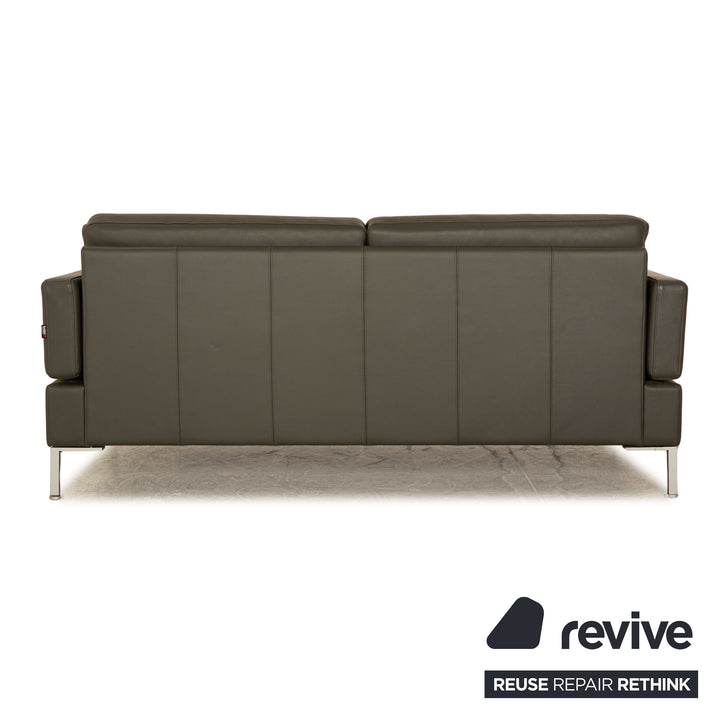 Brühl Alba Leder Dreisitzer Dunkelgrau manuelle Funktion Sofa Couch manuelle Funktion Kopfstütze