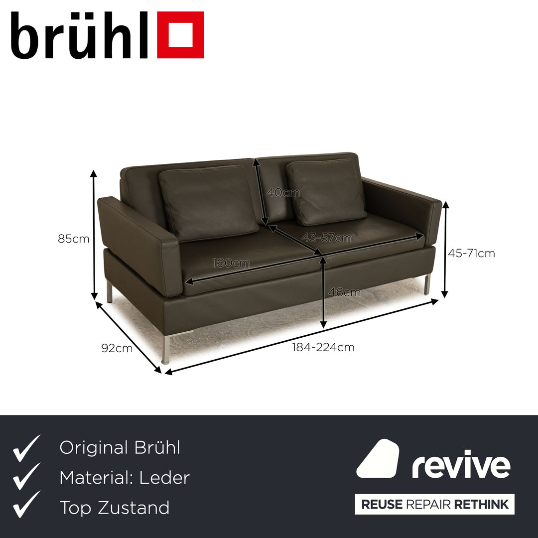 Brühl Alba Leder Dreisitzer Grau manuelle Funktion Sofa Couch