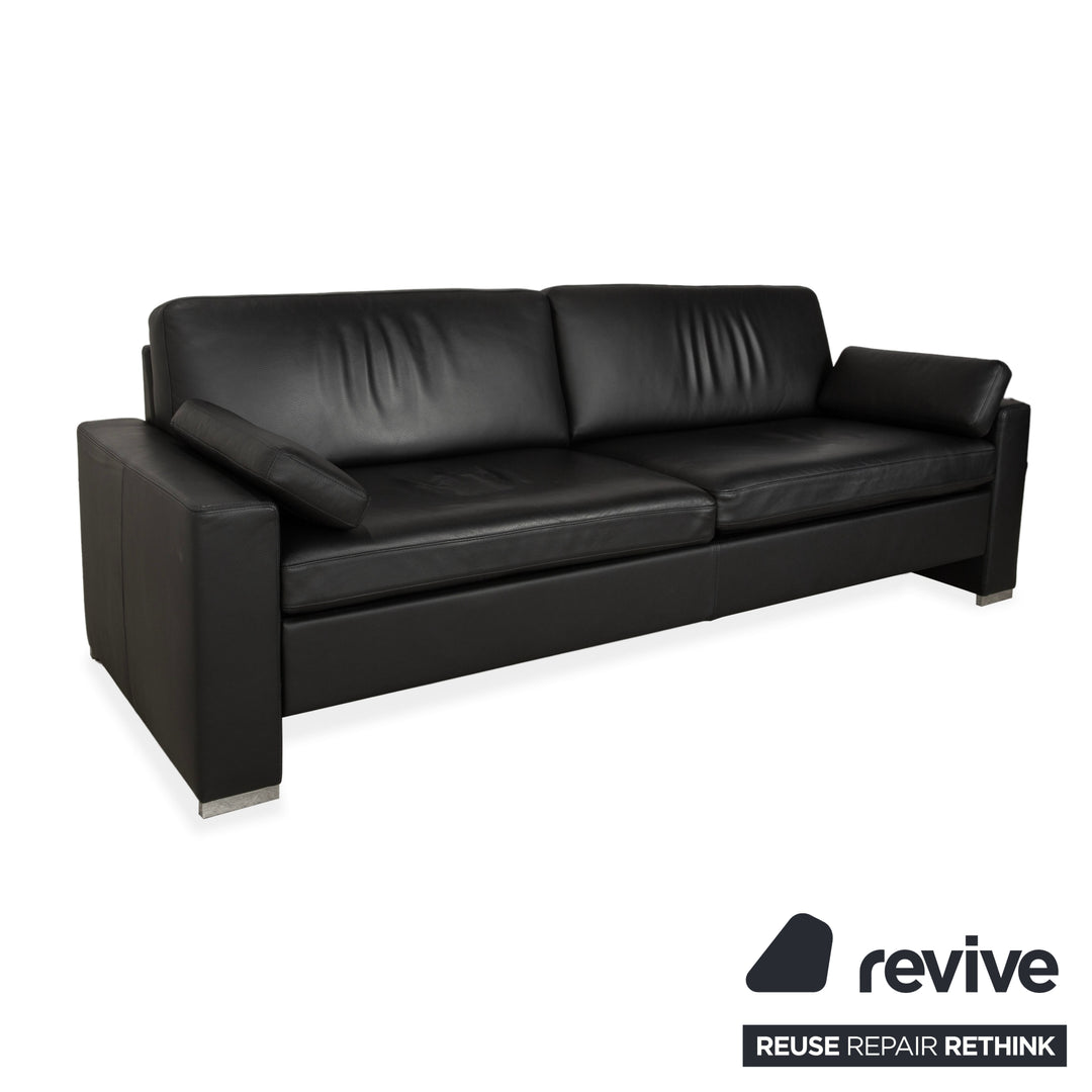 Brühl Alba Leder Dreisitzer Schwarz manuelle Funktion Sofa Couch