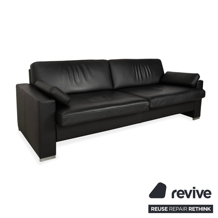 Brühl Alba Leder Dreisitzer Schwarz manuelle Funktion Sofa Couch