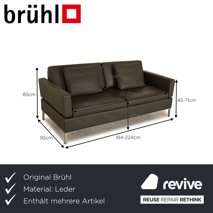 Brühl Alba Leder Sofa Garnitur Grau manuelle Funktion 2x Dreisitzer Couch