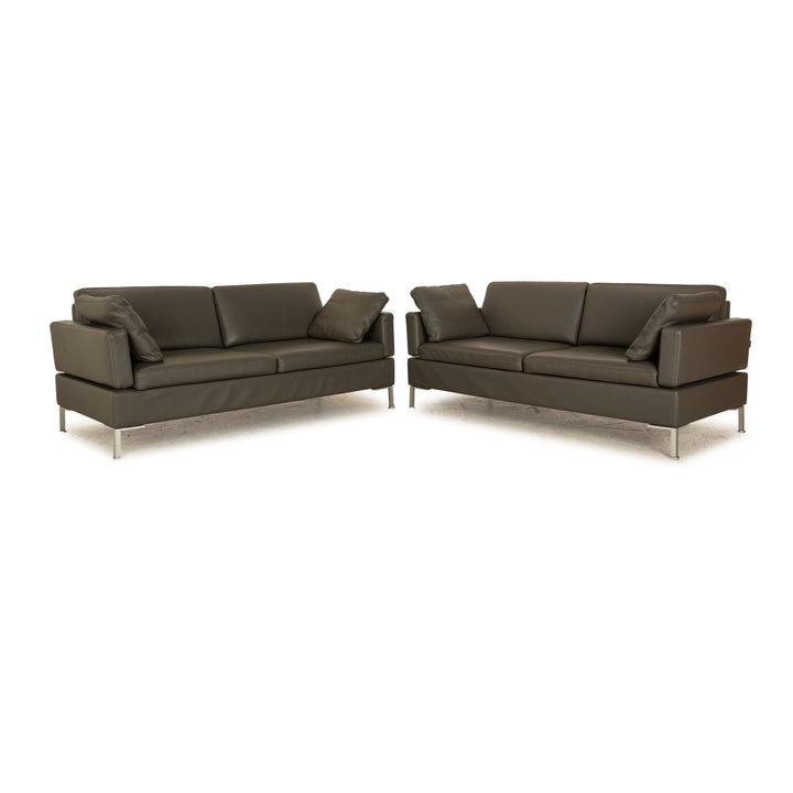 Brühl Alba Leder Sofa Garnitur Grau manuelle Funktion 2x Dreisitzer Couch