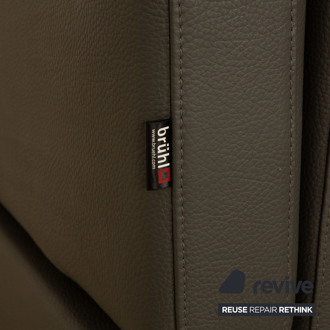 Brühl Alba Leder Sofa Garnitur Grau manuelle Funktion 2x Dreisitzer Couch