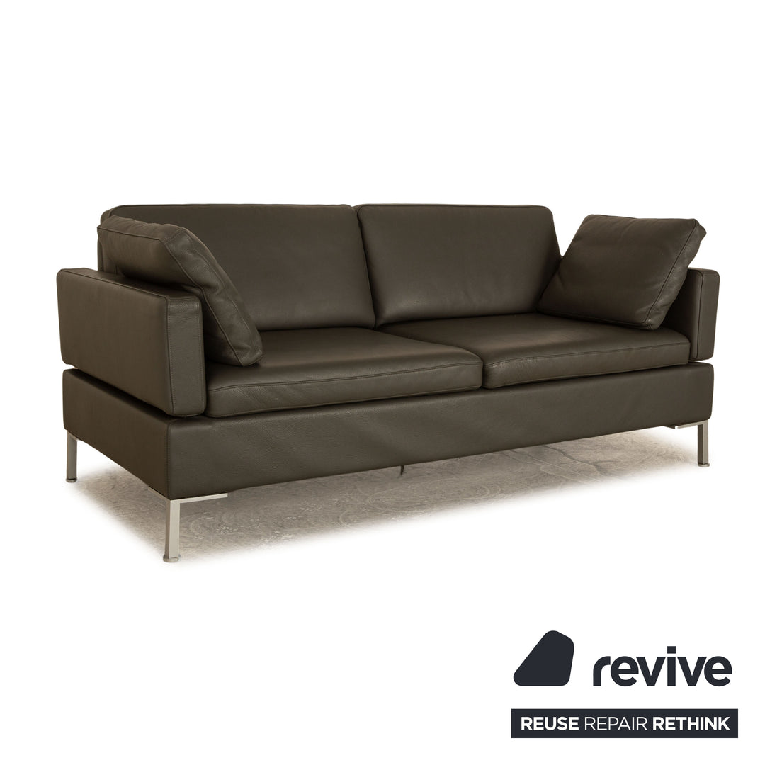 Brühl Alba Leder Sofa Garnitur Grau manuelle Funktion 2x Dreisitzer Couch