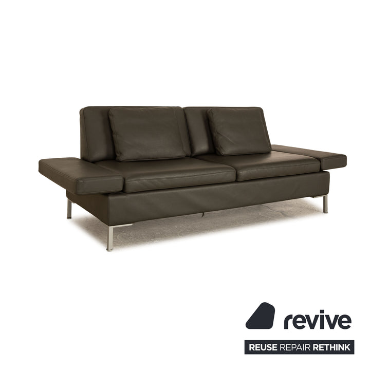 Brühl Alba Leder Sofa Garnitur Grau manuelle Funktion 2x Dreisitzer Couch