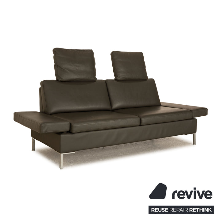 Brühl Alba Leder Sofa Garnitur Grau manuelle Funktion 2x Dreisitzer Couch