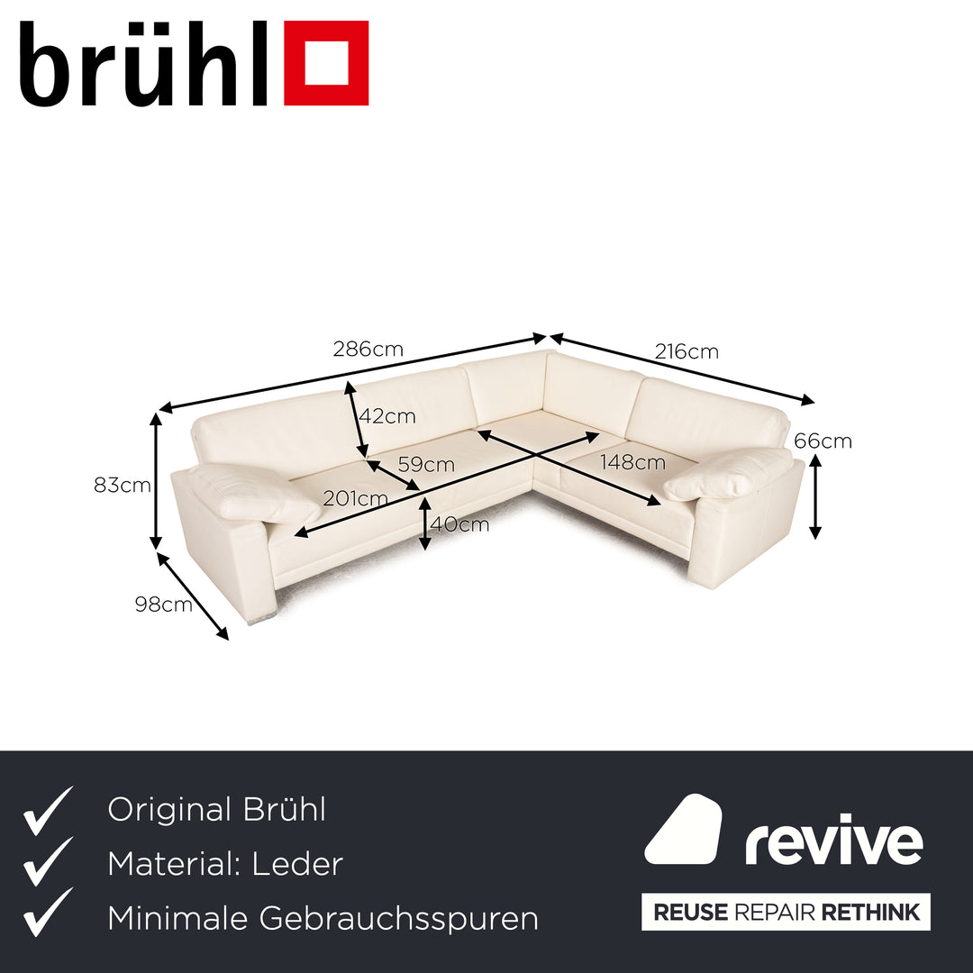 Brühl Alba Leder Sofa Weiß Ecksofa Couch Recamiere rechts