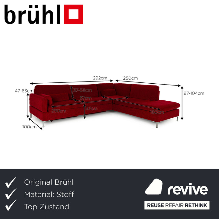 Brühl Alba Stoff Ecksofa Rot manuelle Funktion Sofa Couch
