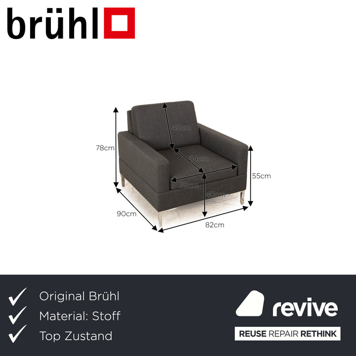 Brühl Alba Stoff Sessel Grau Chrom Füße
