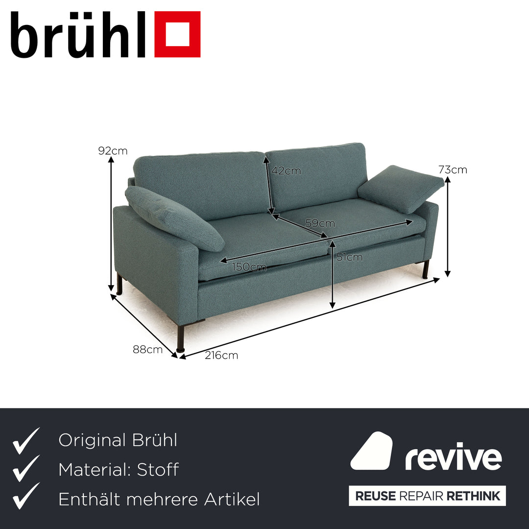 Brühl Alba Stoff Sofa Garnitur Blau Zweisitzer Dreisitzer Petrol Sofa Couch