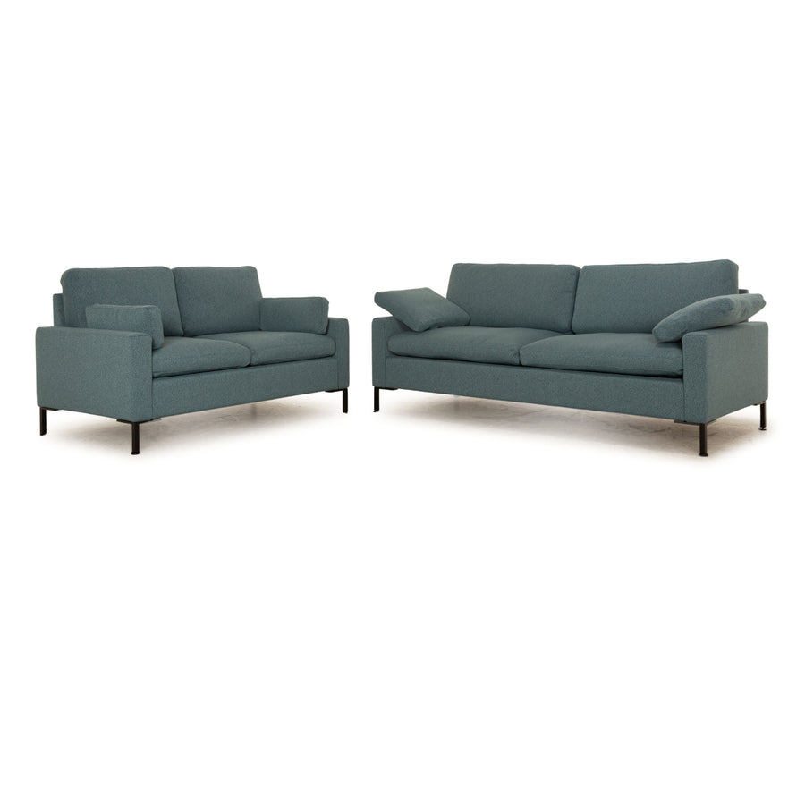 Brühl Alba Stoff Sofa Garnitur Blau Zweisitzer Dreisitzer Petrol Sofa Couch