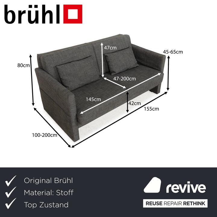 Brühl Cara Stoff Zweisitzer Grau manuelle Funktion Sofa Couch Schlafsofa