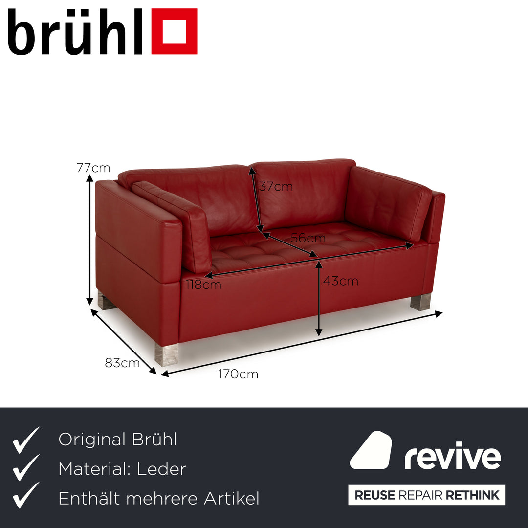 Brühl Carée Leder Sofa Garnitur Rot Zweisitzer Hocker Dreisitzer  Couch