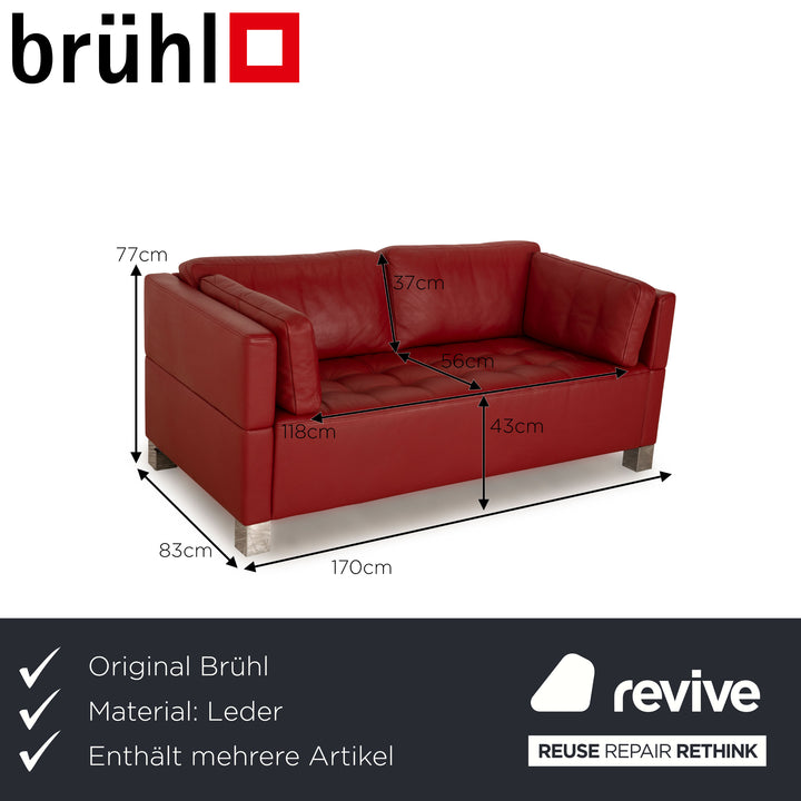 Brühl Carée Leder Sofa Garnitur Rot Zweisitzer Hocker Dreisitzer  Couch