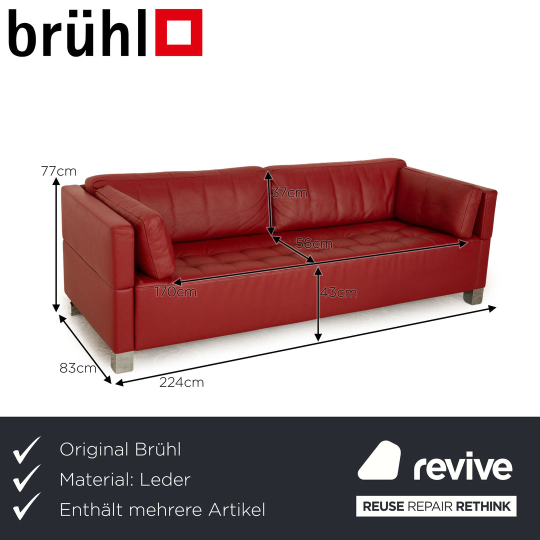 Brühl Carée Leder Sofa Garnitur Rot Zweisitzer Hocker Dreisitzer  Couch