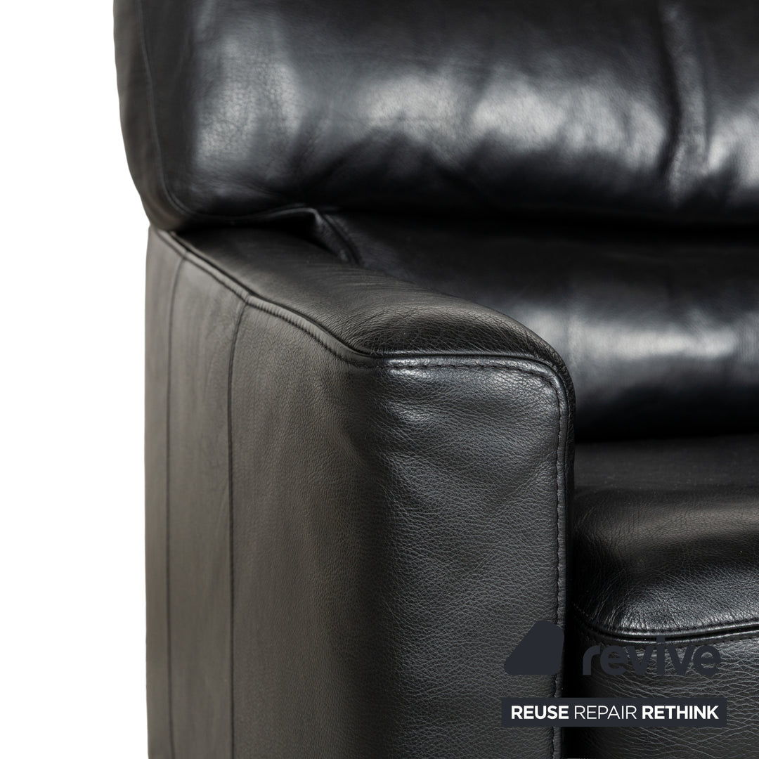 Brühl Leder Sofa Garnitur Schwarz Dreisitzer Hocker Couch