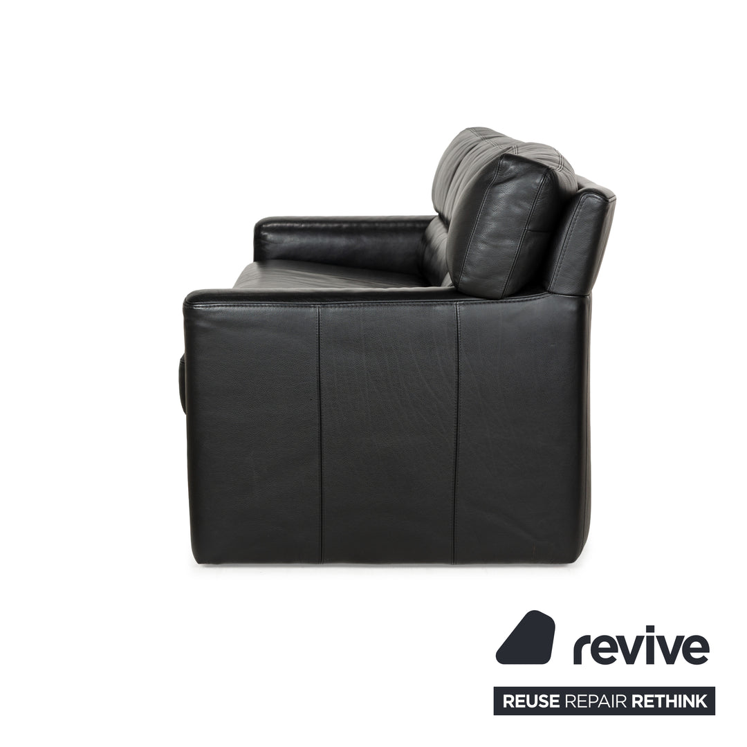Brühl Leder Sofa Garnitur Schwarz Dreisitzer Hocker Couch