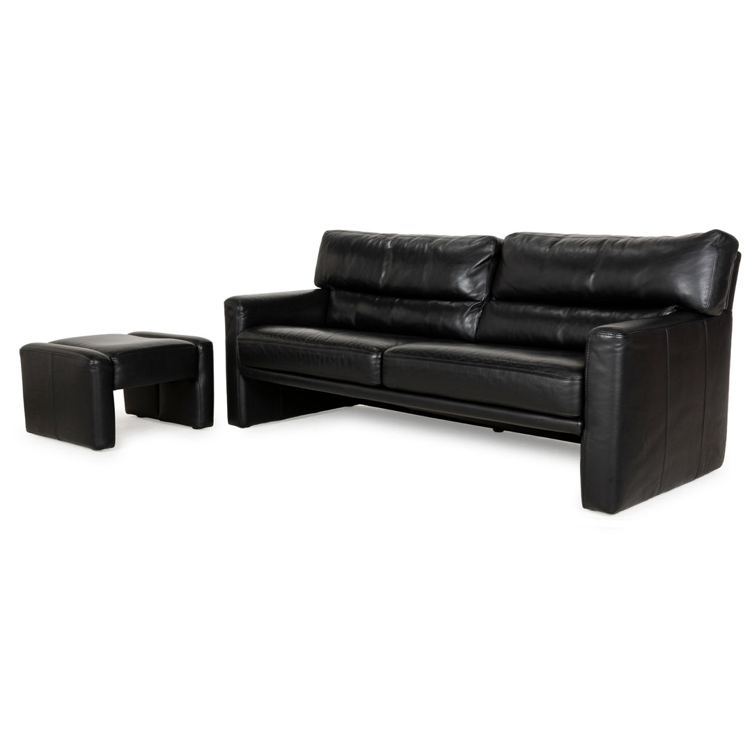 Brühl Leder Sofa Garnitur Schwarz Dreisitzer Hocker Couch