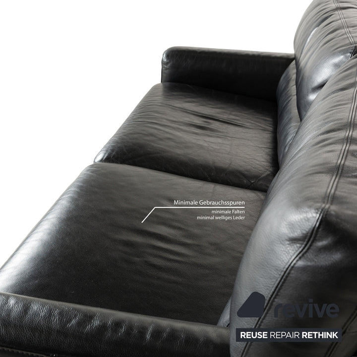 Brühl Leder Sofa Garnitur Schwarz Dreisitzer Hocker Couch