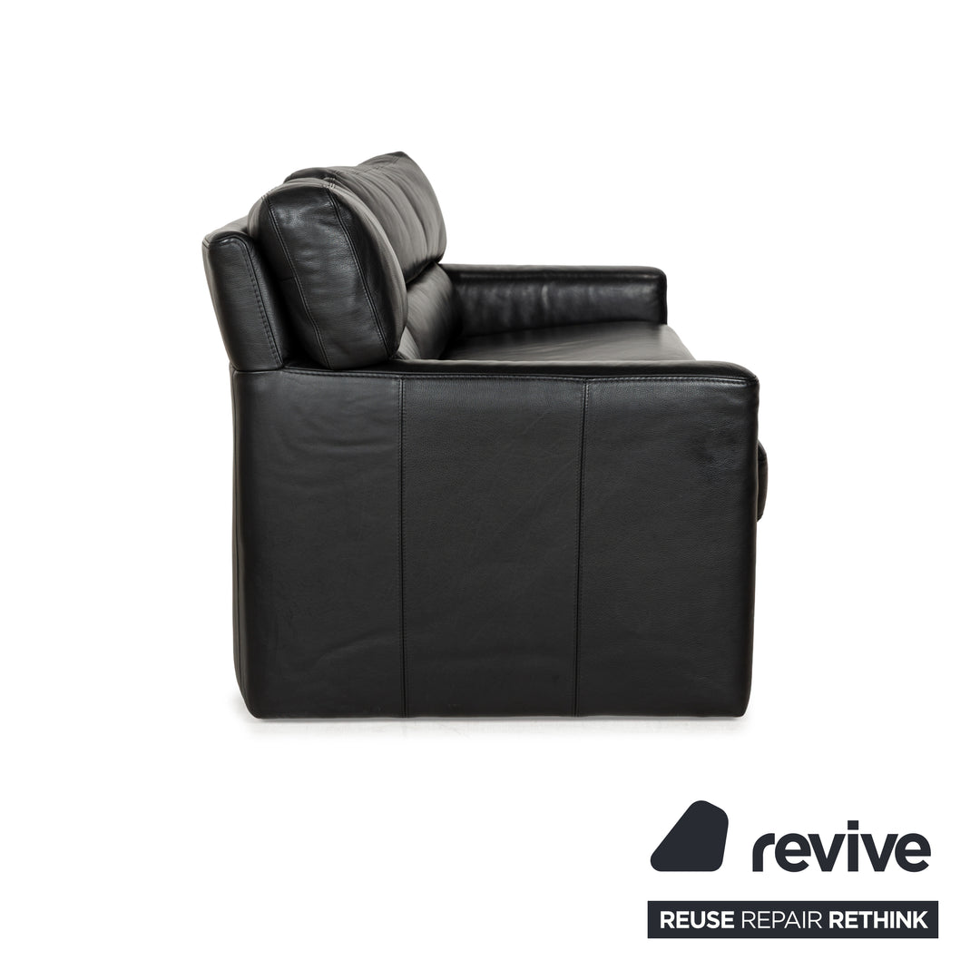 Brühl Leder Sofa Garnitur Schwarz Dreisitzer Hocker Couch