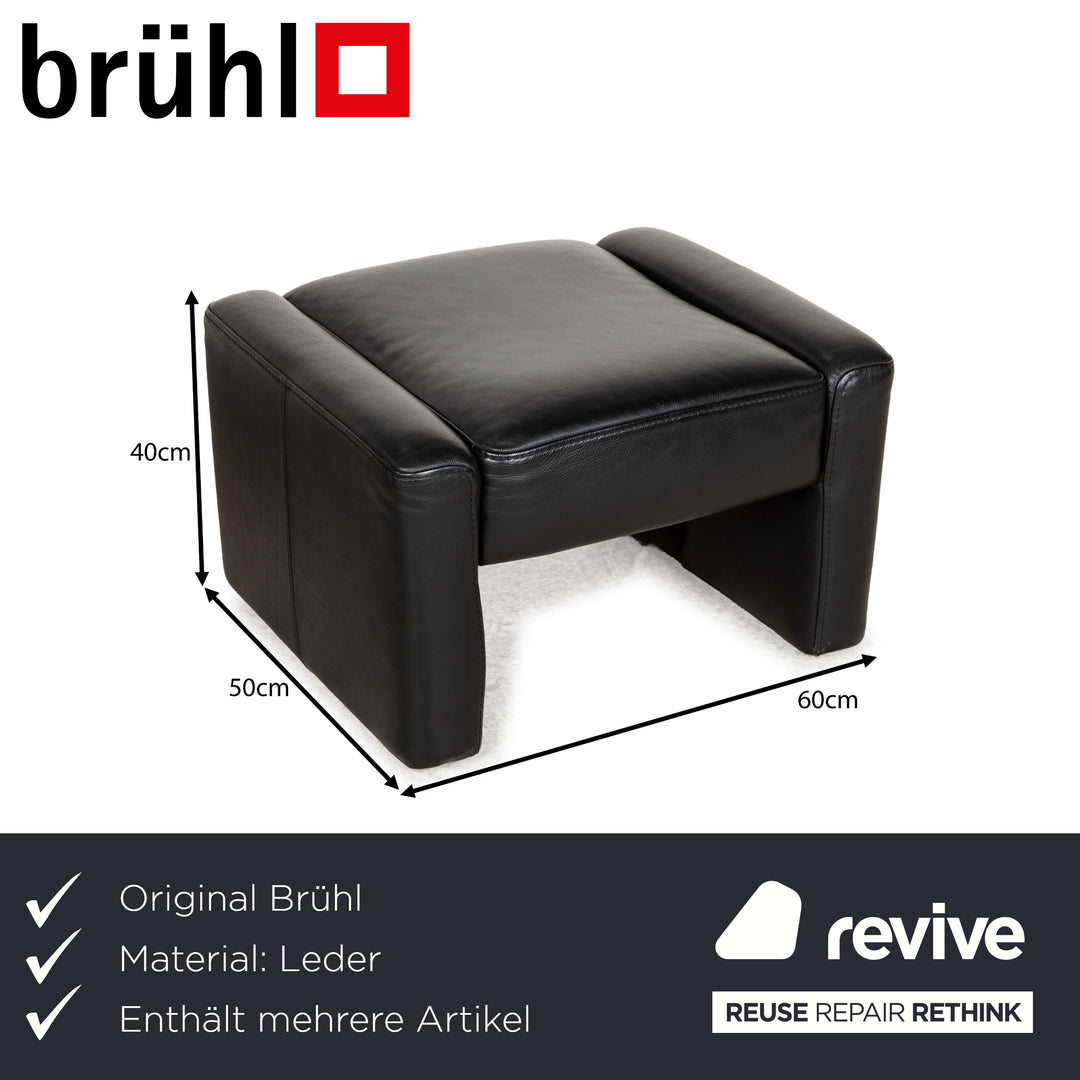 Brühl Leder Sofa Garnitur Schwarz Dreisitzer Hocker Couch
