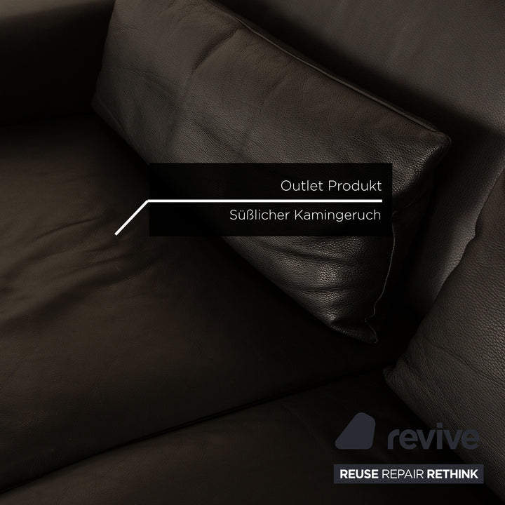 Brühl Leder Zweisitzer Schwarz manuelle Funktion Schlafsofa Sofa Couch Outlet