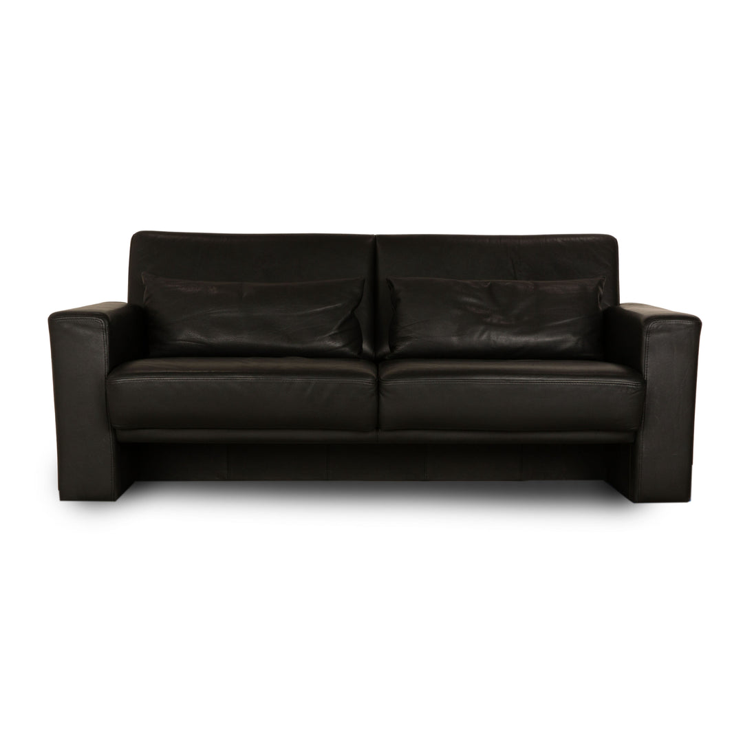 Brühl Leder Zweisitzer Schwarz manuelle Funktion Schlafsofa Sofa Couch Outlet