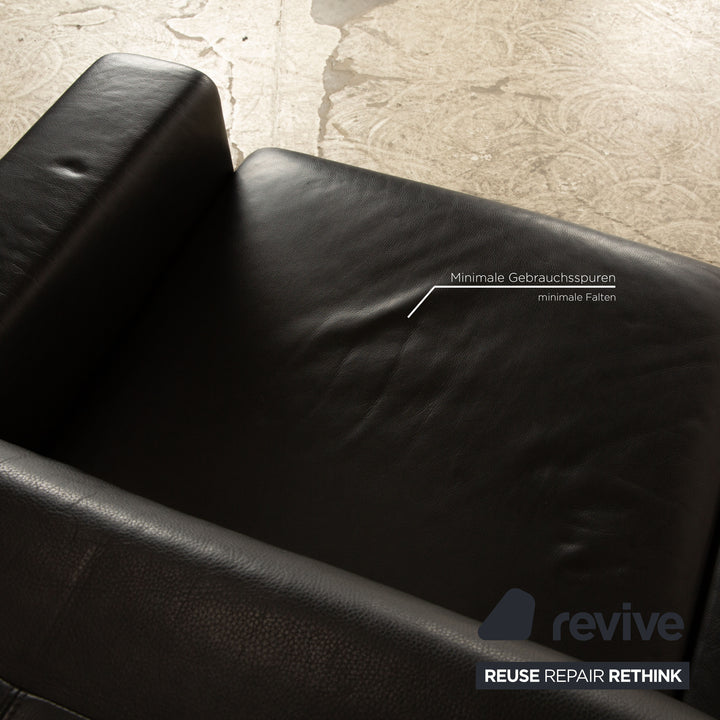 Brühl Leder Zweisitzer Schwarz manuelle Funktion Schlafsofa Sofa Couch Outlet