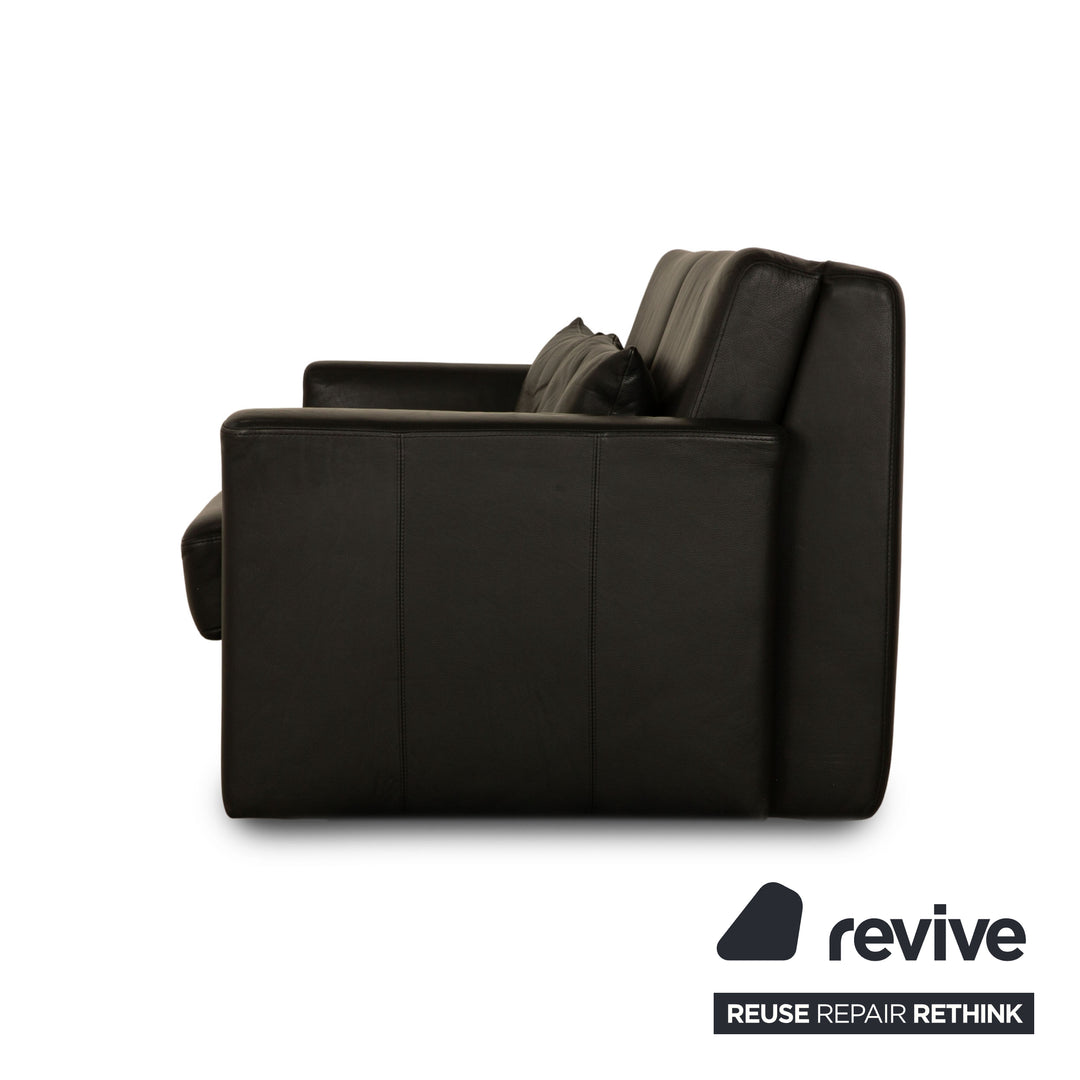 Brühl Leder Zweisitzer Schwarz manuelle Funktion Schlafsofa Sofa Couch Outlet