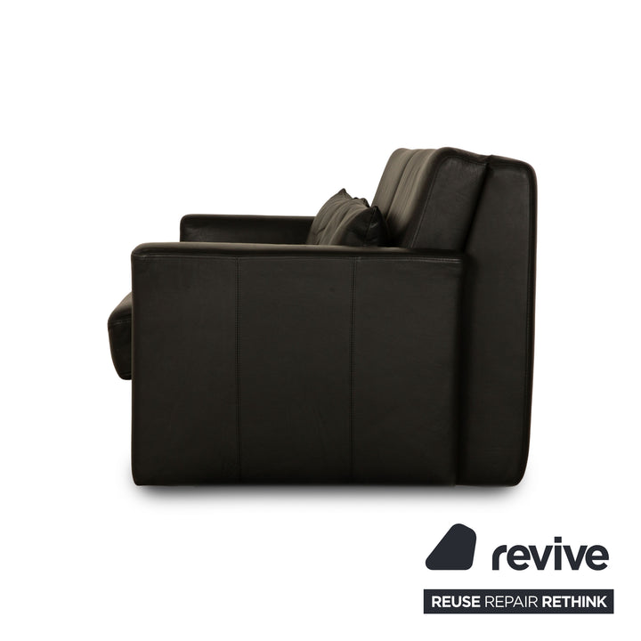 Brühl Leder Zweisitzer Schwarz manuelle Funktion Schlafsofa Sofa Couch Outlet