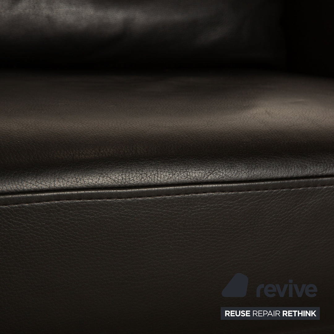 Brühl Leder Zweisitzer Schwarz manuelle Funktion Schlafsofa Sofa Couch Outlet