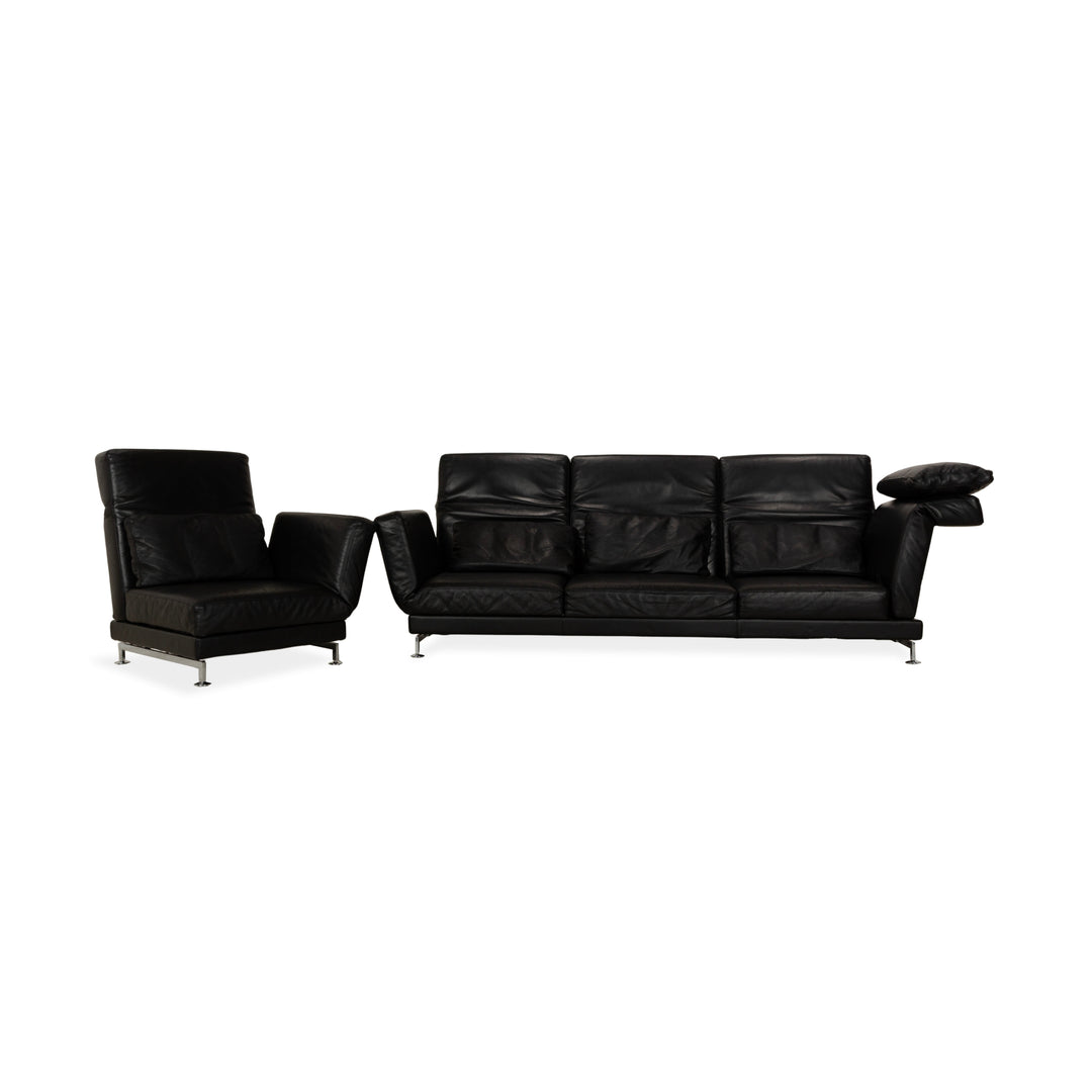 Brühl Moule Leder Dreisitzer Schwarz Sofa Couch mit Sessel manuelle Funktion