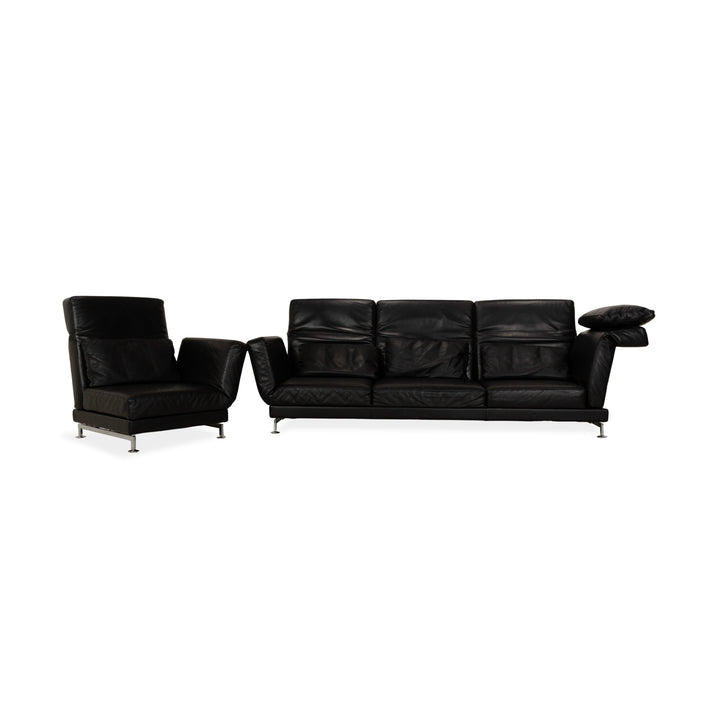 Brühl Moule Leder Dreisitzer Schwarz Sofa Couch mit Sessel manuelle Funktion