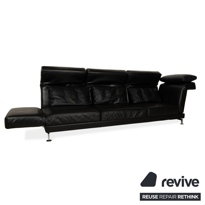 Brühl Moule Leder Dreisitzer Schwarz Sofa Couch mit Sessel manuelle Funktion