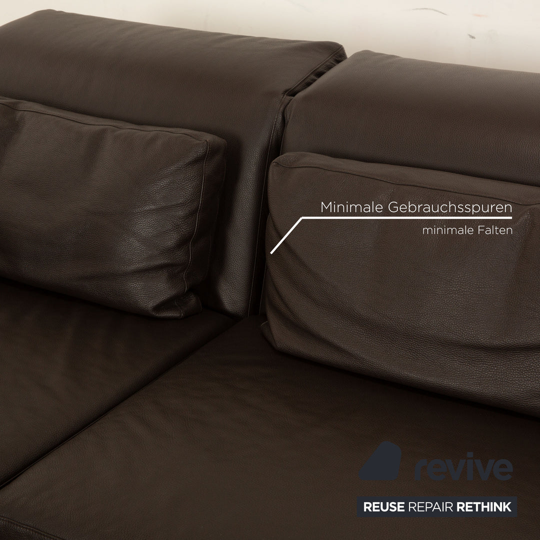 Brühl Moule Leder Sofa Garnitur Braun Ecksofa Hocker manuelle Funktion Recamiere Links Sofa Couch Schlaffunktion